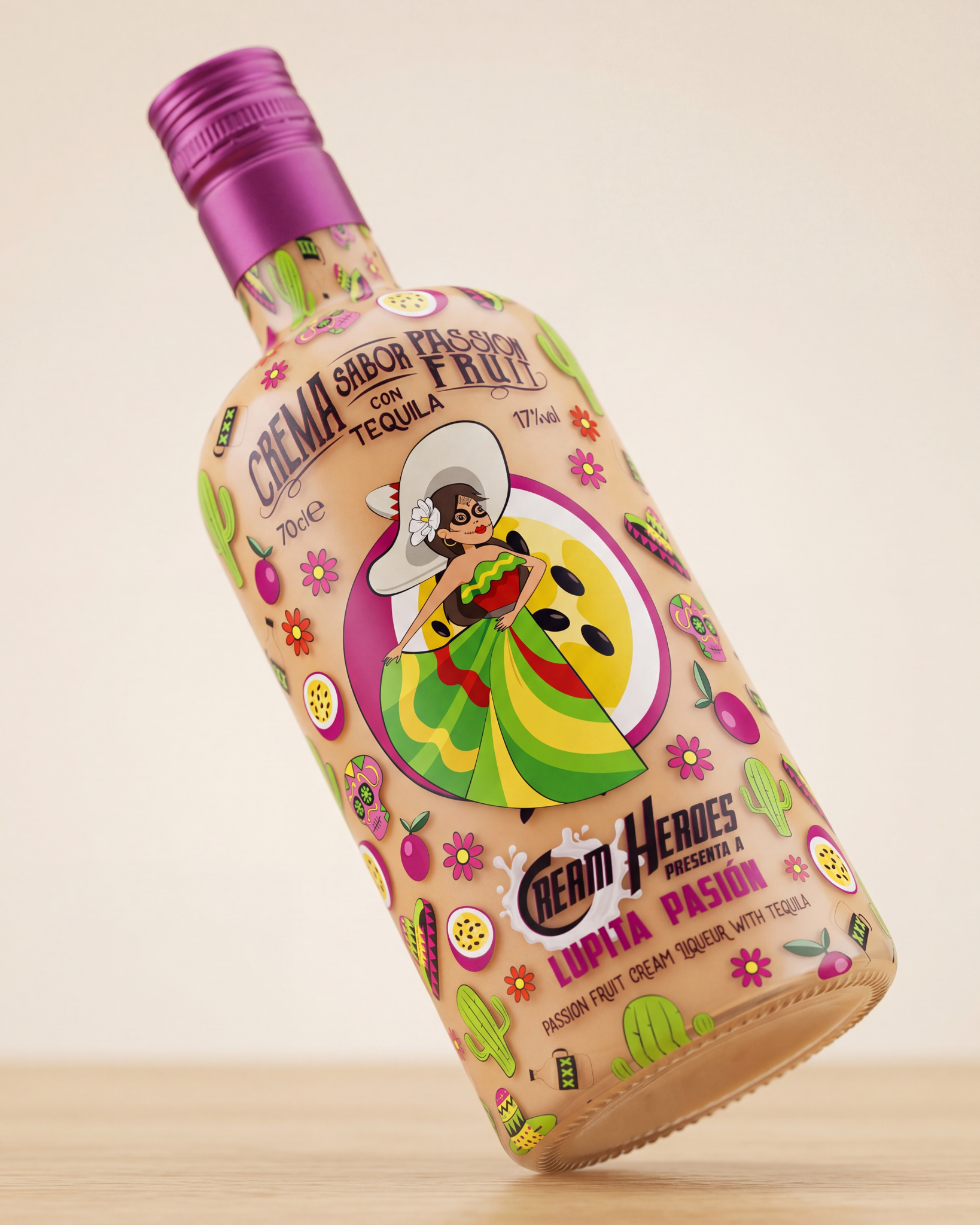Botella de The Cream Heroes sabor passion fruit